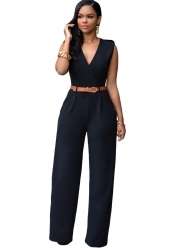 Belted V-Neck Jumpsuit