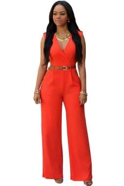 Belted V-Neck Jumpsuit
