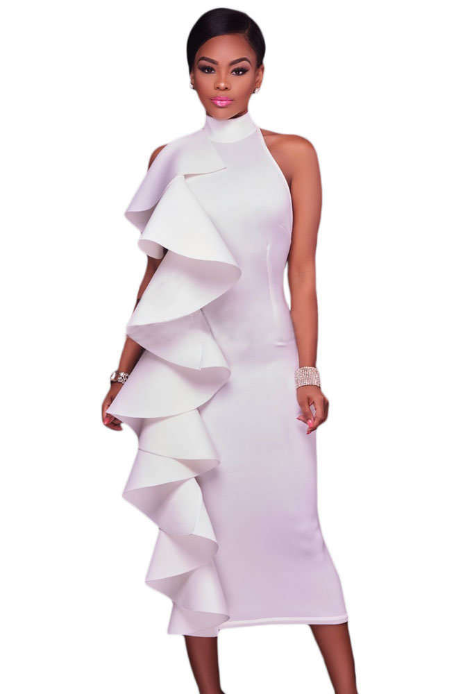 High Neck Ruffled Midi