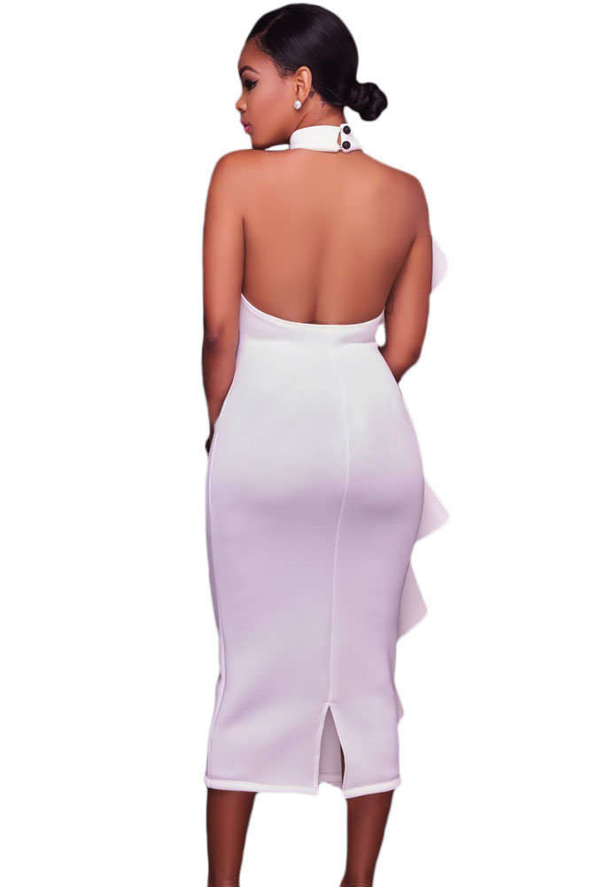 High Neck Ruffled Midi