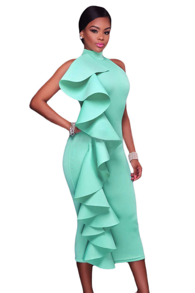 High Neck Ruffled Midi