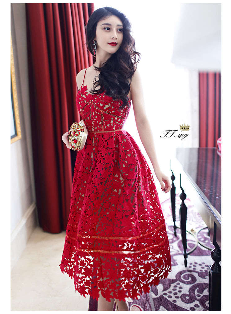 hollow harness lace dress