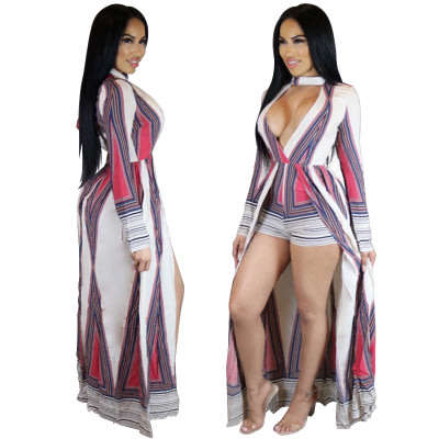 Printed split Romper Dress