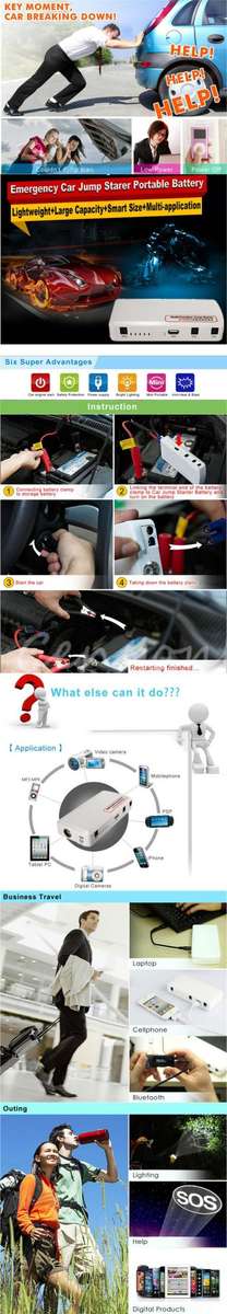 15 000mAh Car Auto Jump Starter Battery and Multifunctional Power Bank Charger