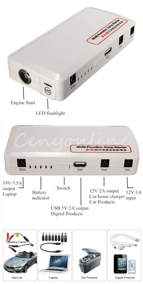 15 000mAh Car Auto Jump Starter Battery and Multifunctional Power Bank Charger