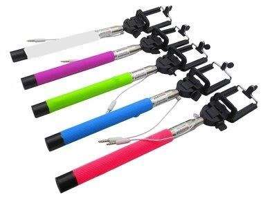 Plug-In Selfie Stick. Extendable Handle With Holder For All Mobile Phones. Assorted colors available