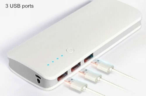 Universal 10 600mAh Power Bank with 3 x USB Ports. Fast Charge. Built in Torch.