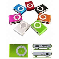 Mini MP3 Music Player with Metal Case, Clip, Earphones and USB Cable.