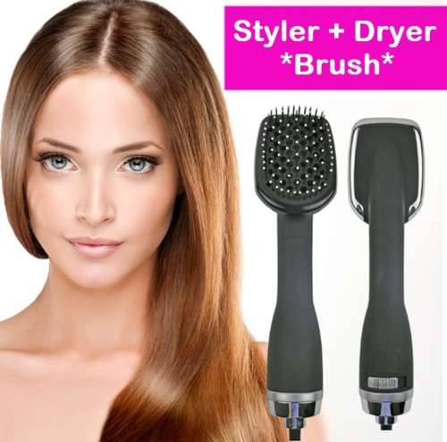 Multifunctional Ionising Hot Air Paddle Brush. Hair Dryer, Detangler and Styler. Pink Colour