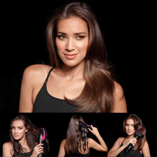 Multifunctional Ionising Hot Air Paddle Brush. Hair Dryer, Detangler and Styler. Pink Colour
