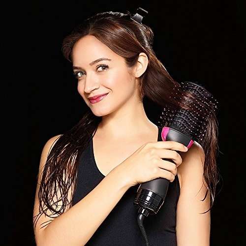 Multifunctional Ionising Hot Air Paddle Brush. Hair Dryer, Detangler and Styler. Pink Colour