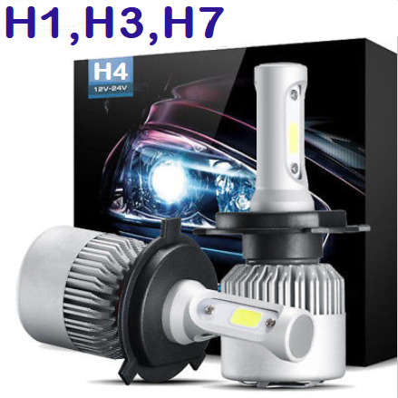 H1,H3,H7 or H4 Hi/Low LED Headlight bulbs 12v. Car Upgrade Conversion kit. Super Bright 6500K White.