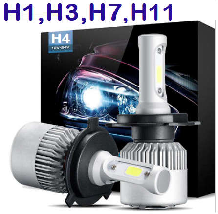 H1,H3,H7,H11 & H4 LED Headlight bulbs. 12v Hi/Low. Upgrade Conversion kit. Super Bright 6500K White.