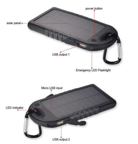 Universal 5 000mAh Solar Power Bank with LED Indicator. 2 USB. Built in Torch. Assorted Colors