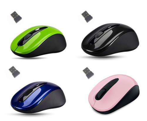 2.4GHz Slim Optical Wireless Mouse. Available in Black, Blue, Green and Pink colors.
