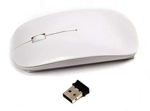 2.4GHz Ultra Slim Optical Wireless Mouse. Available in Black or White color.