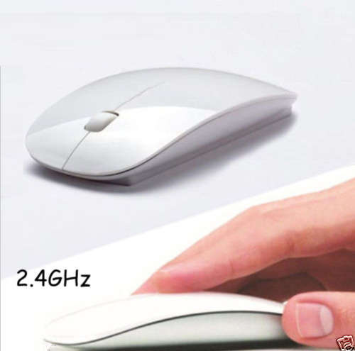 2.4GHz Ultra Slim Optical Wireless Mouse. Available in Black or White color.