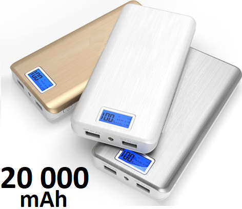 20 000mAh Universal Power Bank with LCD Display. Built in Protection, LED Torch. Assorted Colors