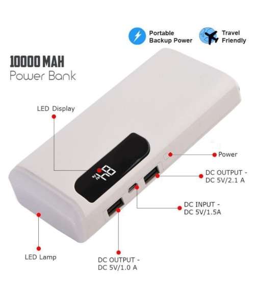 Universal 10 000mAh Power Bank with Built in Emergency Lamp.