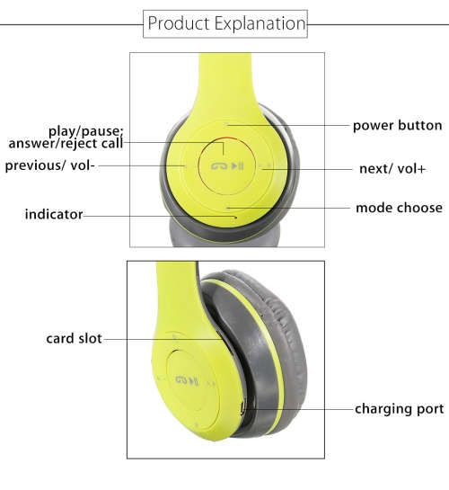 Wireless Bluetooth Bass Headphones with MP3 player, Microphone. TF Card slot Assorted colors