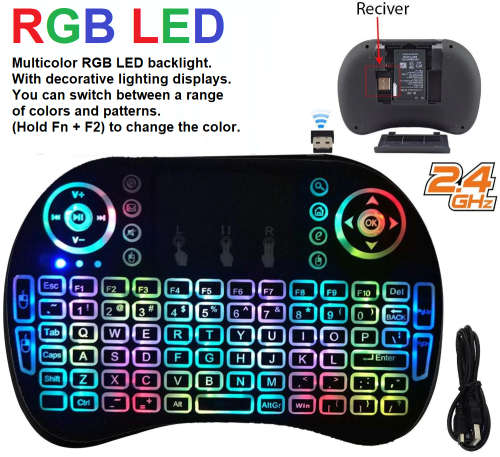Mini RGB Wireless Keyboard, Air Mouse Remote. For Android Tv Box, PC, Phone, Laptop or TV.