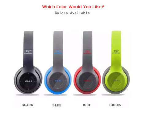 Wireless Bluetooth Bass Headphones with MP3 player, Microphone. TF Card slot Assorted colors