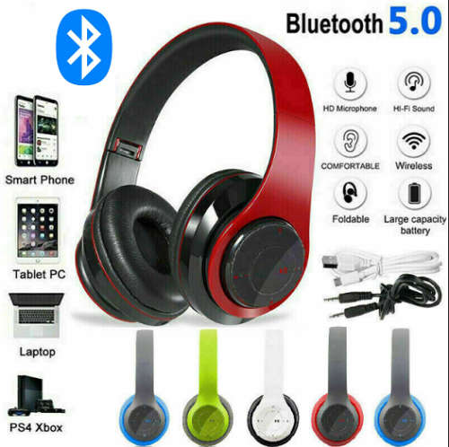 Wireless Bluetooth Bass Headphones with MP3 player, Microphone. TF Card slot Assorted colors