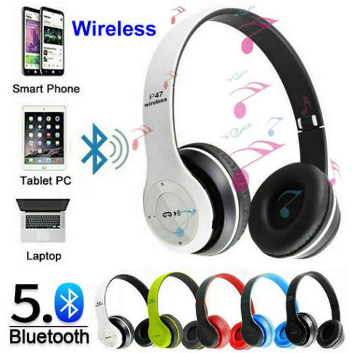 Wireless Bluetooth Bass Headphones with MP3 player, Microphone. TF Card slot Assorted colors