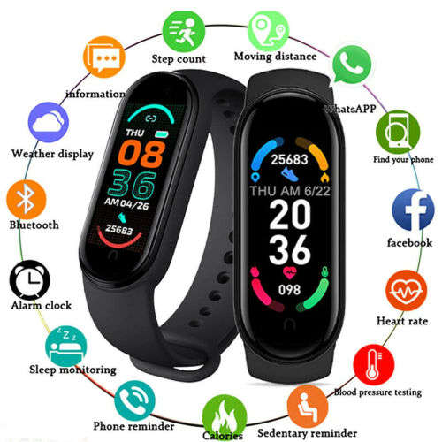 M6 Smart Watch Bracelet Heart Rate Blood Pressure Monitor. Color Screen.