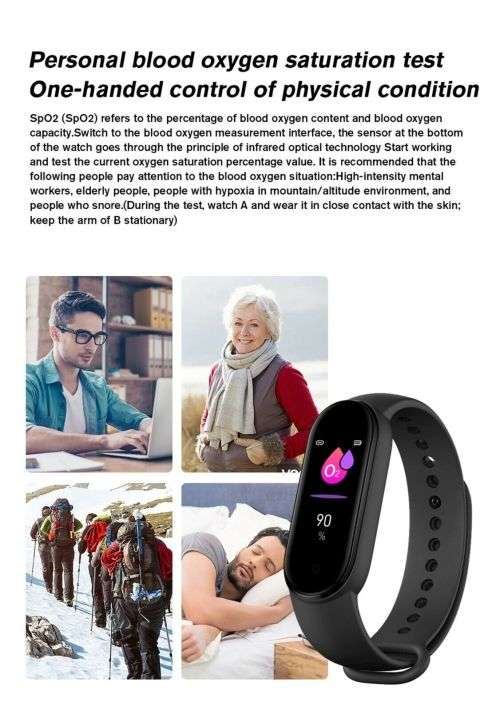 M6 Smart Watch Bracelet Heart Rate Blood Pressure Monitor. Color Screen.