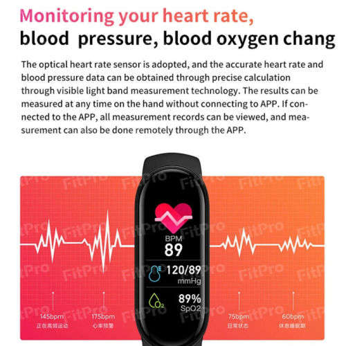M6 Smart Watch Bracelet Heart Rate Blood Pressure Monitor. Color Screen.