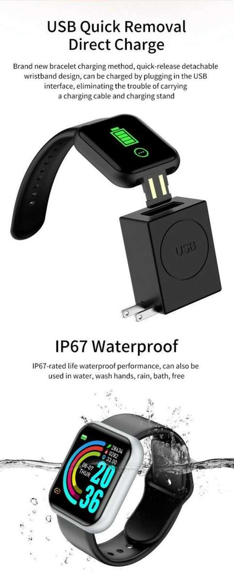 1.4" Smart Bluetooth Watch. Heart Rate Monitor. IP67 Waterproof. Color Screen.