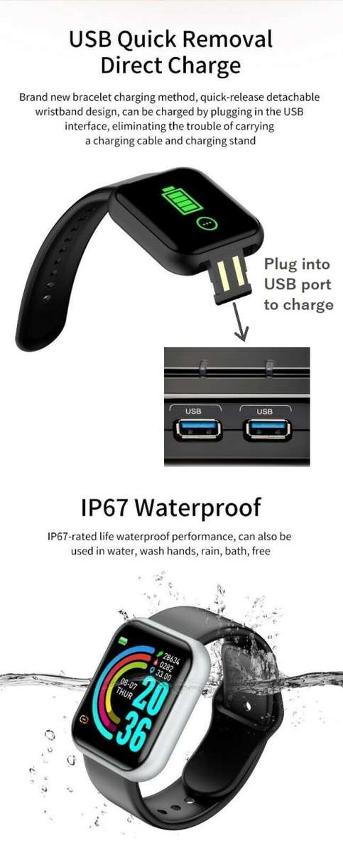 1.4" Smart Bluetooth Watch. Heart Rate Monitor. IP67 Waterproof. Color Screen.