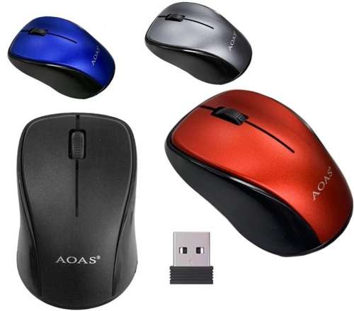 AOAS Optical Wireless Mouse. 2.4GHz. Available in Black, Blue, Red and Silver colors.