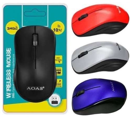 AOAS Optical Wireless Mouse. 2.4GHz. Available in Black, Blue, Red and Silver colors.