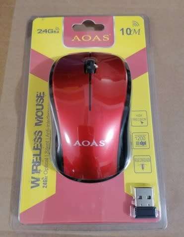 AOAS Optical Wireless Mouse. 2.4GHz. Available in Black, Blue, Red and Silver colors.