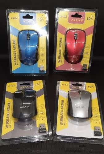 AOAS Optical Wireless Mouse. 2.4GHz. Available in Black, Blue, Red and Silver colors.