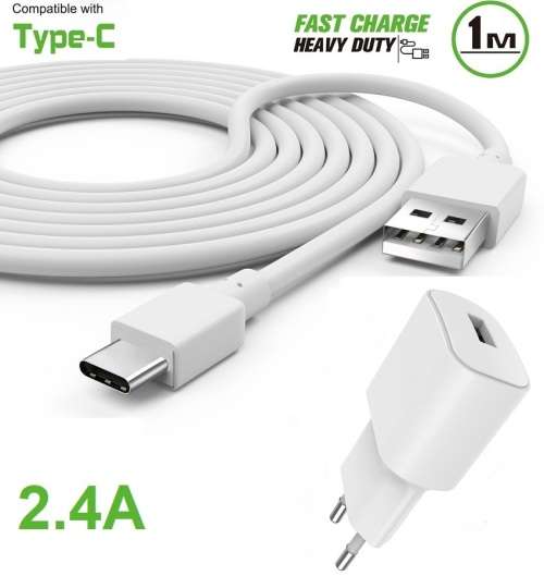 USB Type-C Quick Charger Kit. 2.4A, AC wall charger. 1m type-c cable.