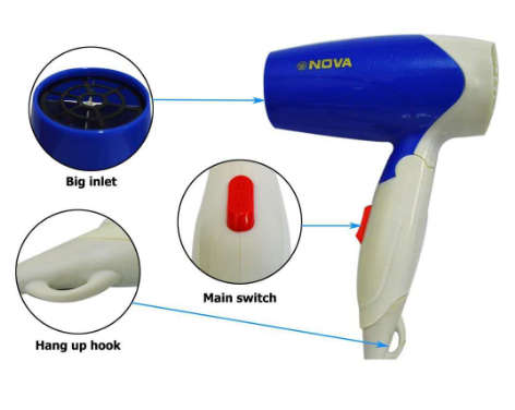 Nova Professional Hair Dryer. 1400w. Available in Pink or Blue color.