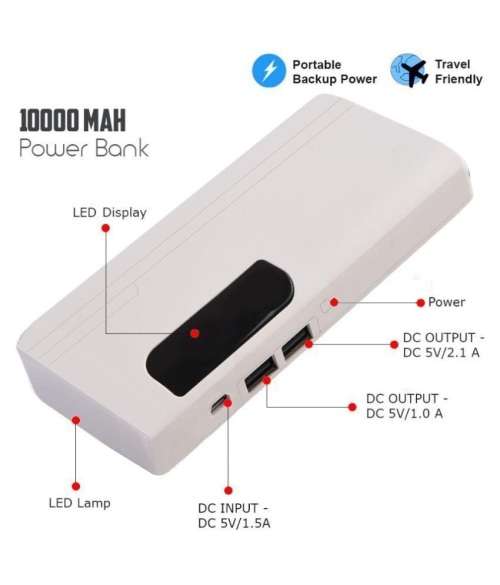 10 000mAh Power Bank with a Bright LED Room Lamp. Ideal For Power Cuts. Assorted colors available