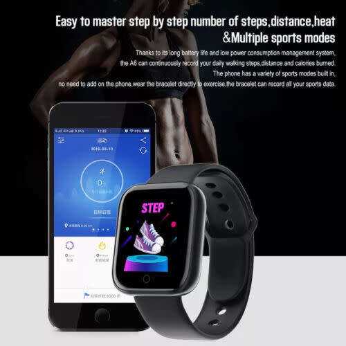 1.5` Smart Watch Fitness Bracelet, Heart Rate, Blood Pressure Monitor. Available in Black color