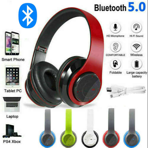 Wireless Bluetooth Bass Headphones with MP3 player, Microphone. TF Card slot Assorted colors