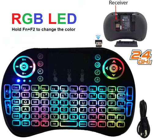 RGB Wireless Keyboard, Air Mouse Remote. For Android Tv Box, PC, Phone, Laptop or TV.