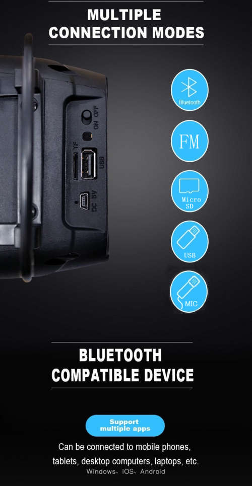 3` Wireless Portable Speaker Sound System with Bluetooth, USB, Micro SD, Mic and FM Radio