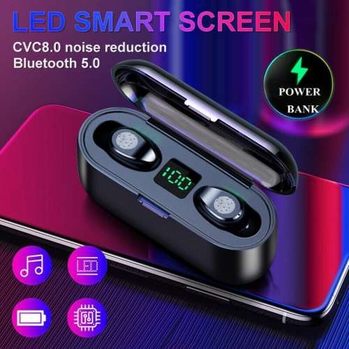 Slim Wireless Earbuds With Power Bank. Compatible With Android, iOS, Windows, Mac OS. Bluetooth 5.0