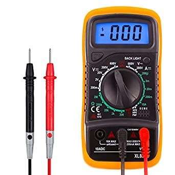 Digital Multimeter - Portable, Backlit LCD, Non-Slip Sleeve, Various Functions, 9V Battery Included