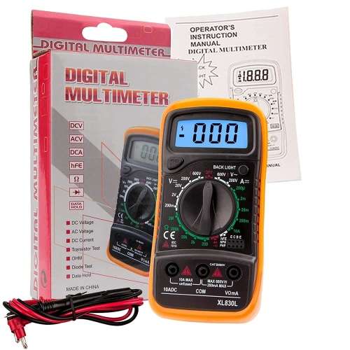 Digital Multimeter - Portable, Backlit LCD, Non-Slip Sleeve, Various Functions, 9V Battery Included