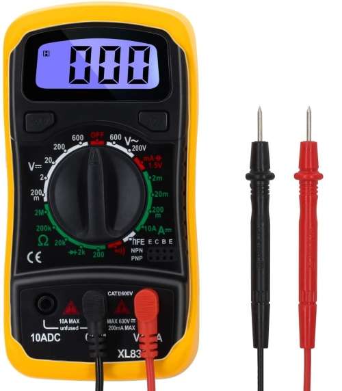 Digital Multimeter - Portable, Backlit LCD, Non-Slip Sleeve, Various Functions, 9V Battery Included