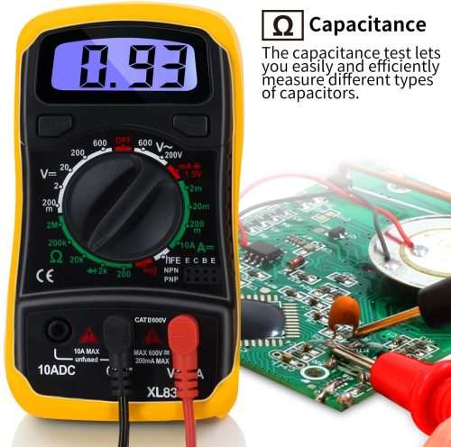 Digital Multimeter - Portable, Backlit LCD, Non-Slip Sleeve, Various Functions, 9V Battery Included