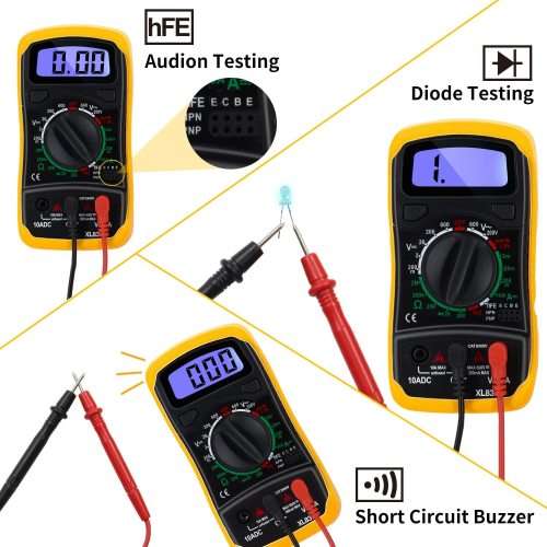 Digital Multimeter - Portable, Backlit LCD, Non-Slip Sleeve, Various Functions, 9V Battery Included
